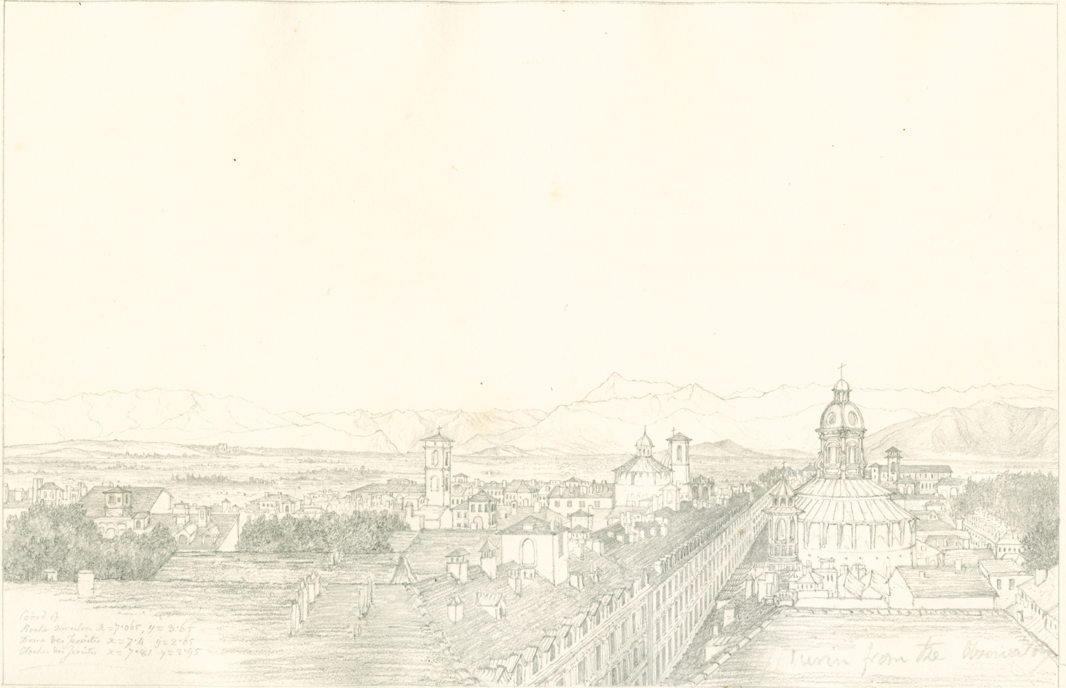 Sir John Frederick William HERSCHEL (English, 1792-1872) "No 351 Turin with the chain of the Alps. From the roof of the Observatory”, 1824 Camera lucida drawing, pencil on paper