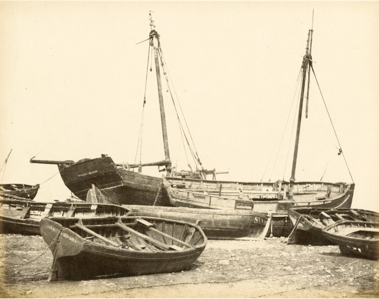 Hugh OWEN (English, 1808-1897) Oyster boats, Swansea Albumen print, 1860s-1870s, from a paper negative, before 1855 17.3 x 22.2 cm mounted on 26.0 x 28.3 cm album sheet Numbered "60" in pencil on mount