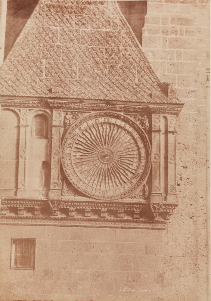 Henri LE SECQ (French, 1818-1882) Astronomical clock, Chartres Cathedral, 1852 Coated salt print from a paper negative 35.0 x 24.4 cm mounted on 59.5 x 46.2 cm card Signed and titled "h. Le Secq. (Chartres.)" in the negative