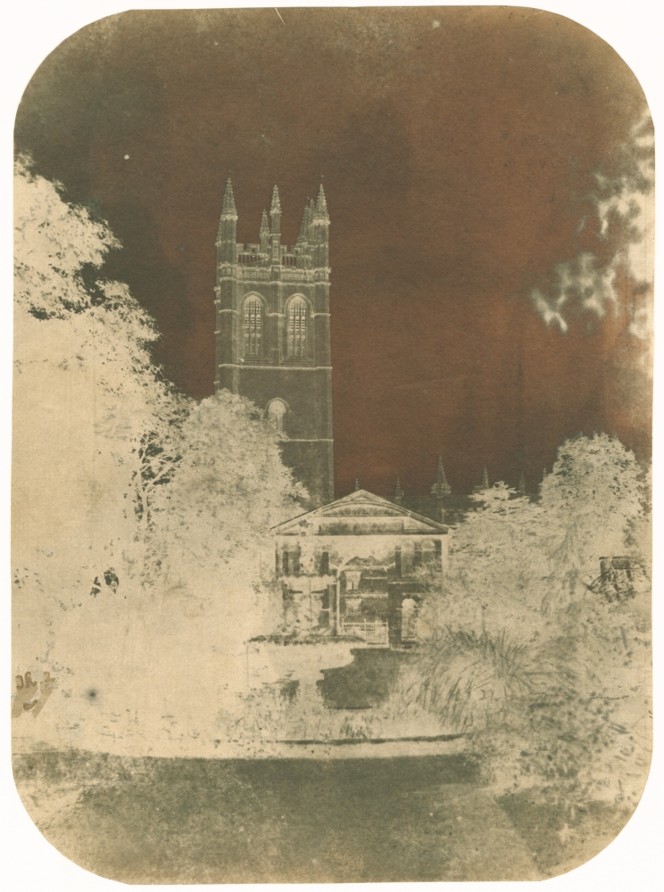 Nevil STORY-MASKELYNE (English, 1823-1911) Magdalen College, Oxford, 1840s Calotype negative 20.7 x 15.2 cm, corners rounded Initialed "SM" [Story-Maskelyne] in the negative