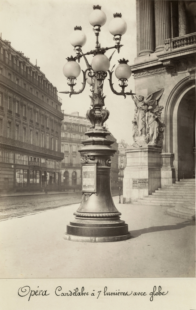 Charles MARVILLE (French, 1816-1879) "Opéra Candélabre à 7 lumières avec globe", 1864-1870 Albumen print from a collodion negative 35.2 x 24.8 cm, mounted Numbered "81" in pencil, "Collection Debuisson" wetstamp, with artist's and "Musée Imperial du Louvre" blindstamp on mount. Title inscribed in ink on affixed label.