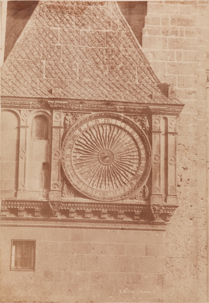 Henri LE SECQ (French, 1818-1882) Astronomical clock, Chartres Cathedral, 1852 Coated salt print from a paper negative 35.0 x 24.4 cm mounted on 59.5 x 46.2 cm card Signed and titled "h. Le Secq. (Chartres.)" in the negative