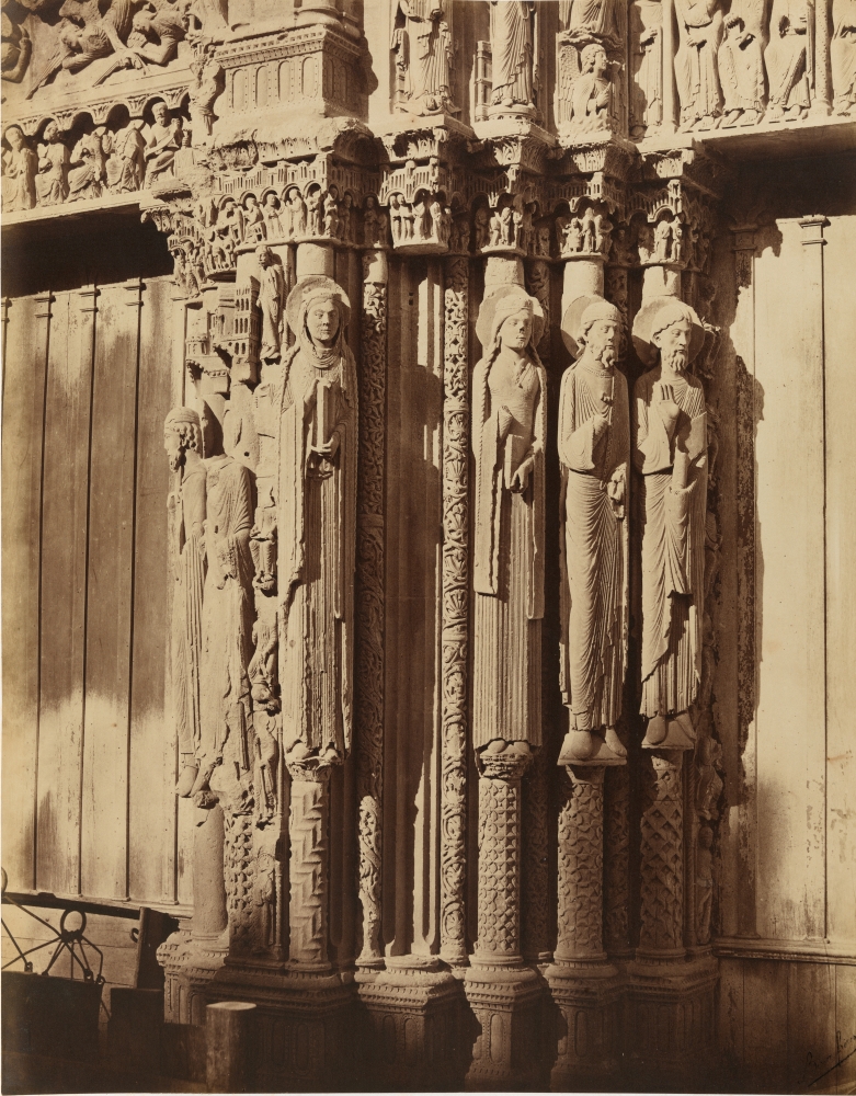 Louis-Auguste & Auguste-Rosalie BISSON (BISSON FRÈRES) (French, 1814-1876 & 1826-1900) Royal Portal with Old Testament figures, Chartres Cathedral, 1857 Coated salt print from a glass negative 45.7 x 36.5 cm mounted on 59.7 x 46.1 cm paper Black "Bisson frères" signature stamp