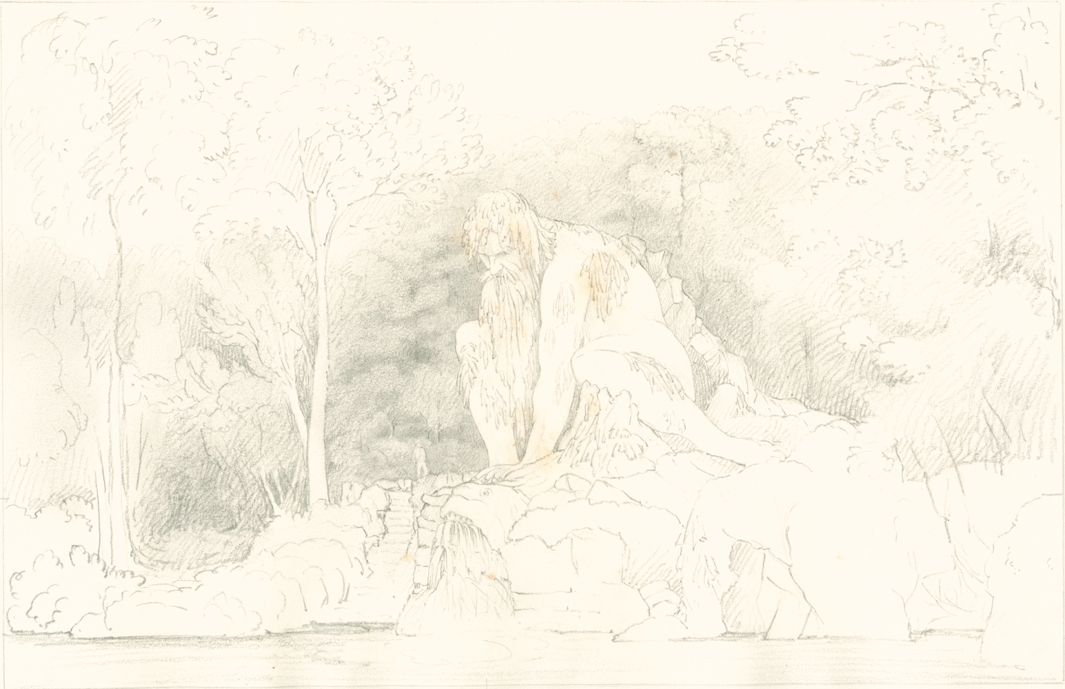 Sir John Frederick William HERSCHEL (English, 1792-1872) "No 358 Colossal Statue ‘Father Apennine’ by John of Bologna in the Grand-ducal garden of Pratolino near Florence” , 1824 Camera lucida drawing, pencil on paper