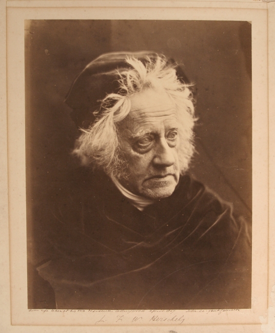 Julia Margaret CAMERON (English, born in India, 1815-1879) Sir J. F. W. Herschel, 1867 Albumen print from a collodion negative 33.4 x 26.1 cm mounted on 46.9 x 40.4 cm paper Signed, titled and inscribed "From Life taken at his own residence. Collingwood April 1867" in ink on mount recto