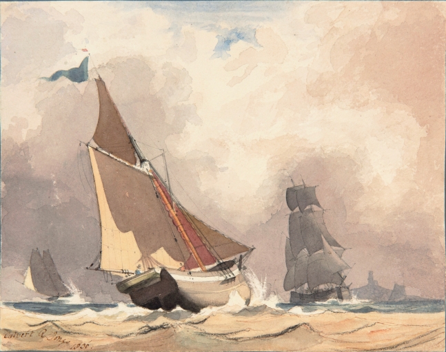 Rev. Calvert Richard JONES (Welsh, 1802-1877) Study of sailing vessels*, 1830 Watercolour 16.3 x 20.4 cm Signed and dated "Calvert R. Jones 1830" in brown ink