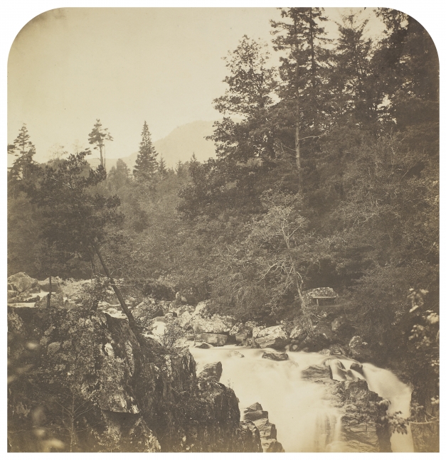 Roger FENTON (English, 1819-1869) Landscape with waterfall, 1850s Salt print from a collodion negative 31.5 x 30.6 cm, top corners rounded